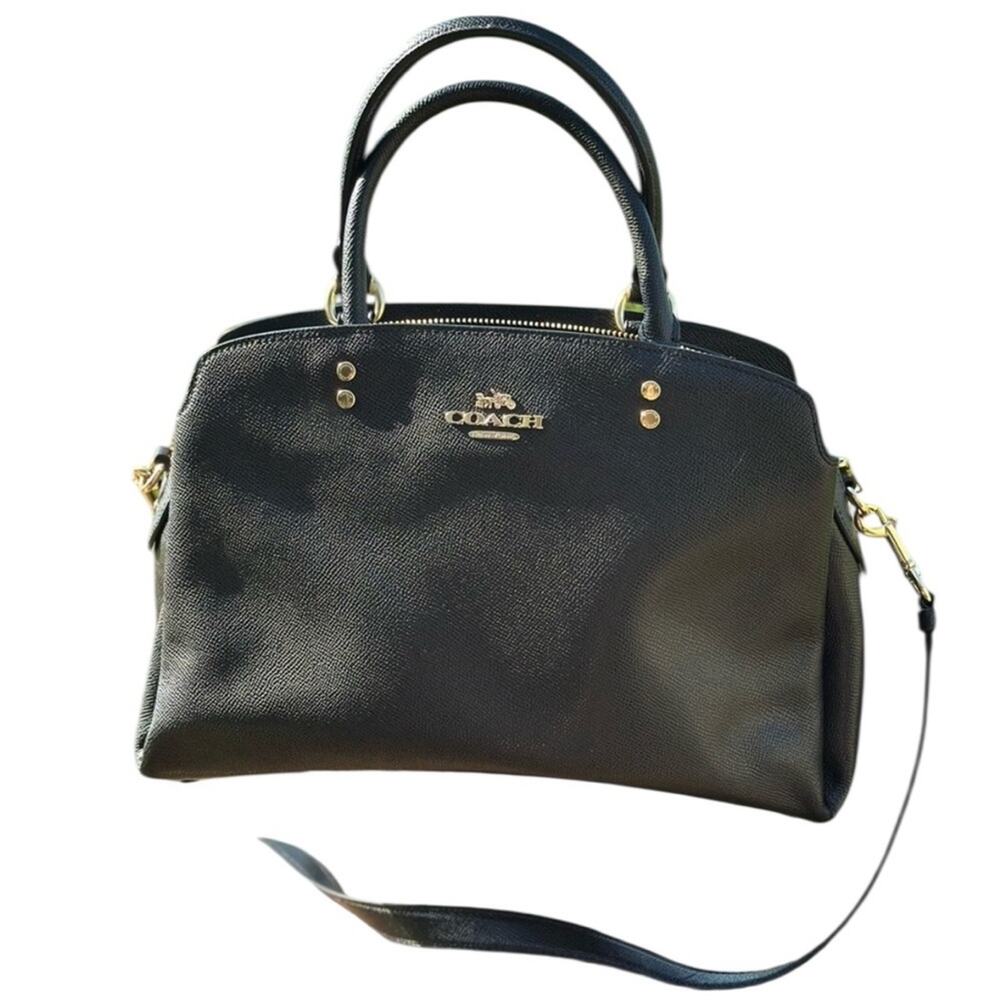 Coach Lillie Black Leather
Magnet/Zip Top Carryall Satchel Crossbody Bag EUC